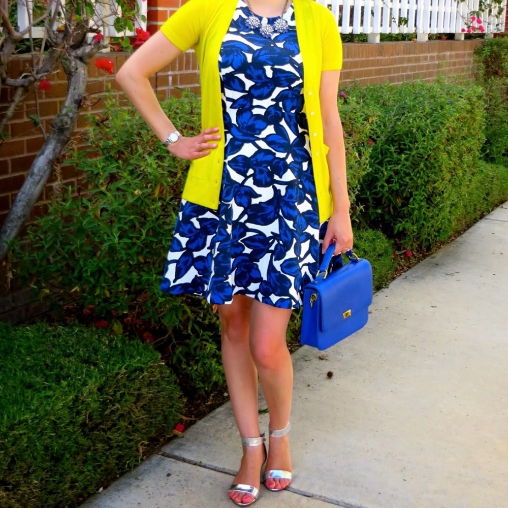 Banana Republic Blue Floral Fit & Flare Dress